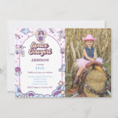 宇宙女性のカーボーイ誕生日招待状(写真付) 招待状 (正面)