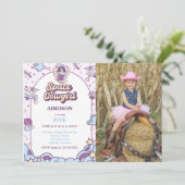 宇宙女性のカーボーイ誕生日招待状(写真付) 招待状 (スタンド正面)