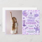 宇宙女性のカーボーイ誕生日招待状(写真付) 招待状 (正面/裏面)