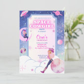 宇宙女性のカーボーイ誕生日招待状 招待状 (スタンド正面)