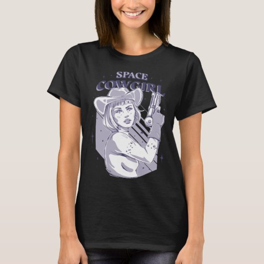 宇宙女性のカーボーイ Tシャツ (正面)