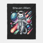 宇宙好きな猫好きの名前入り フリースブランケット (正面)