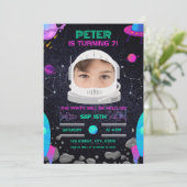 宇宙子供の誕生日パーティー宇宙飛行士の写真 招待状 (スタンド正面)