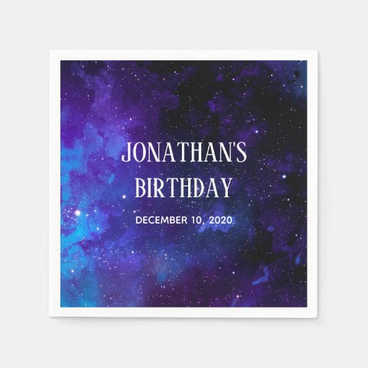 宇宙子供の誕生日。プラネタリウムパーティー。ギャラクシー スタンダードカクテルナプキン (正面)