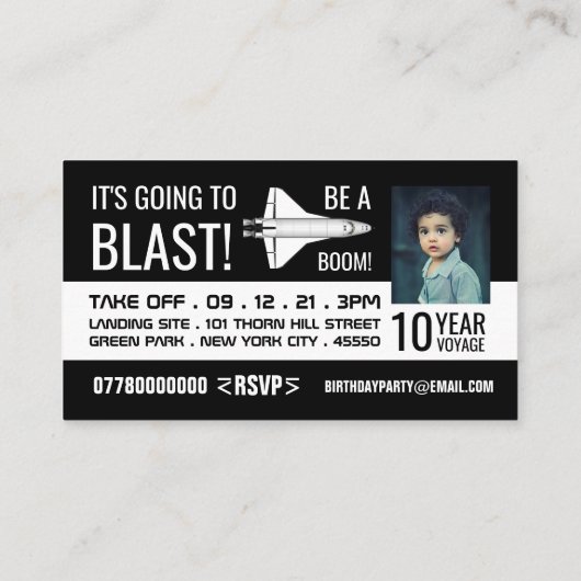 宇宙子供誕生日会チケット エンクロージャーカード (裏面)