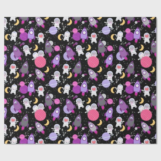 宇宙子猫宇宙飛行士ガールズパープル誕生日 ラッピングペーパー (フラット)