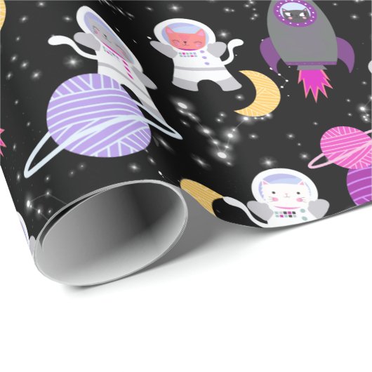 宇宙子猫宇宙飛行士ガールズパープル誕生日 ラッピングペーパー (ロールコーナー)