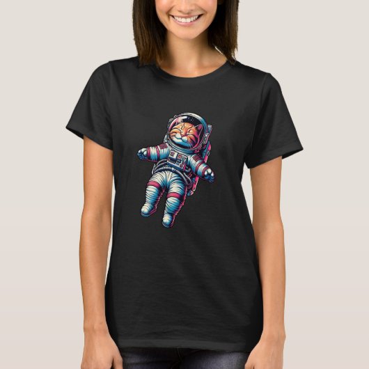 宇宙子猫宇宙飛行士猫面白い Tシャツ (正面)