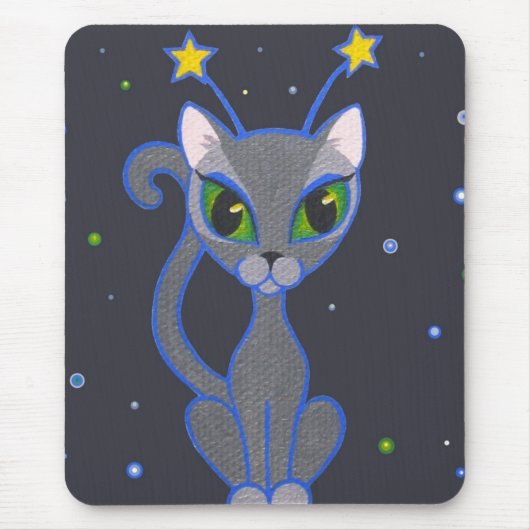 "宇宙子猫"の黒のmousepad マウスパッド (正面)