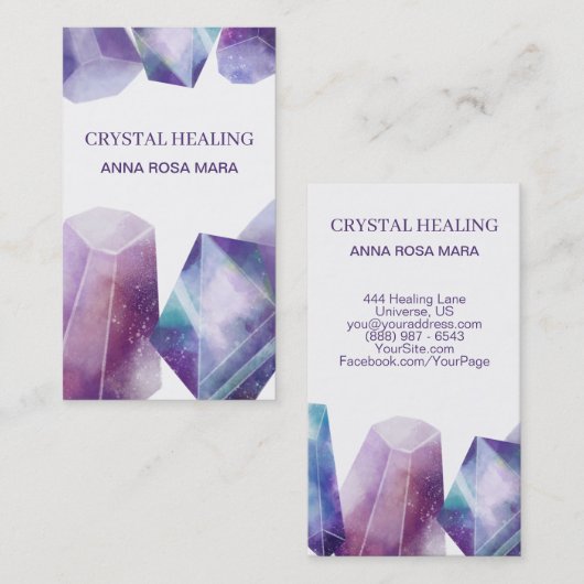 *宇宙宇宙の宝石用原石の水彩画の水晶の宝石 名刺 (正面/裏面)