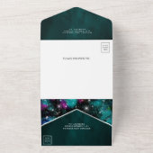 宇宙宇宙ティール(緑がかった色)レッドピンク銀河系結婚ズ オールインワン招待状 (外側)