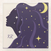 宇宙宇宙レディーパープル金ゴールド星パーソナライズ ガラスコースター (正面)