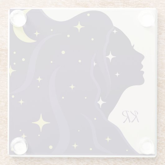 宇宙宇宙レディーパープル金ゴールド星パーソナライズ ガラスコースター (裏面)