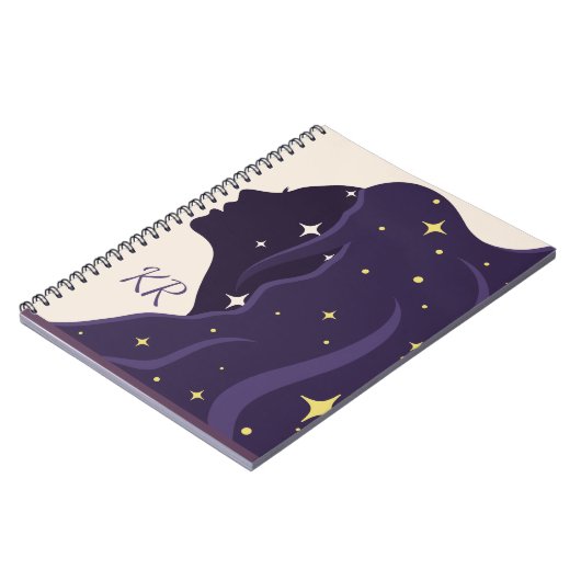 宇宙宇宙レディーパープル金ゴールド星パーソナライズ ノートブック (左側)