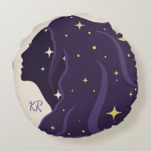 宇宙宇宙レディーパープル金ゴールド星パーソナライズ ラウンドクッション (裏面)