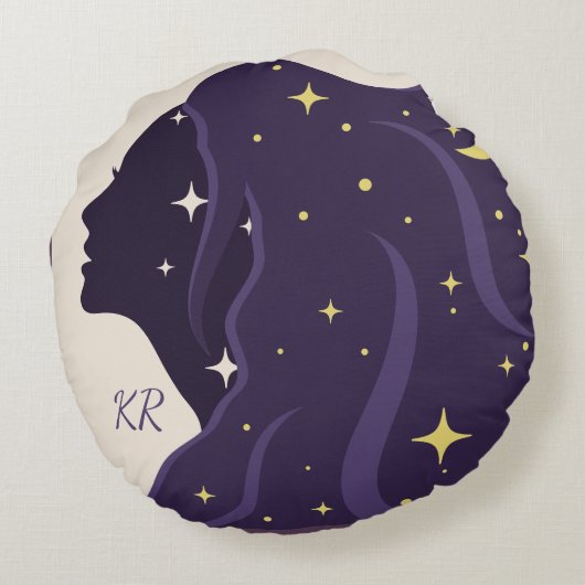 宇宙宇宙レディーパープル金ゴールド星パーソナライズ ラウンドクッション (裏面)