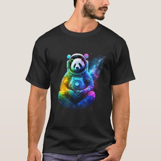 宇宙宇宙動物のパンダカラフル宇宙飛行士 Tシャツ (正面)
