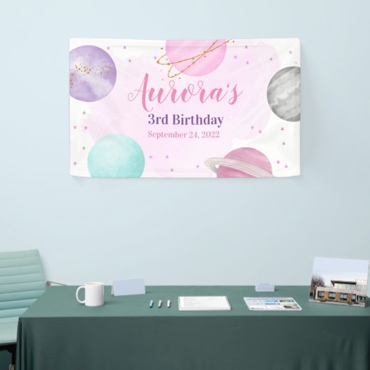 宇宙宇宙惑星ピンクバナー誕生日 横断幕 (トレードショー)