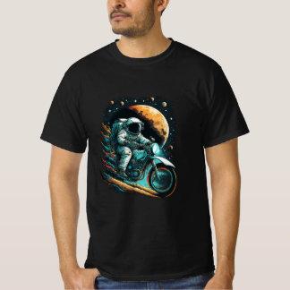 宇宙宇宙飛行士が自転車Tシャツに乗るデザイン Tシャツ