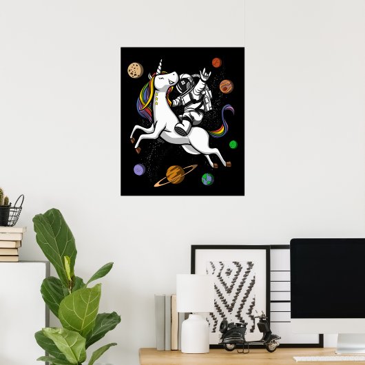 宇宙宇宙飛行士が魔法のユニコーン宇宙に乗って ポスター (ホームオフィス)