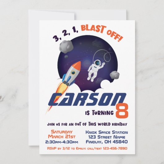 宇宙宇宙飛行士この世界の誕生日 招待状 (正面)