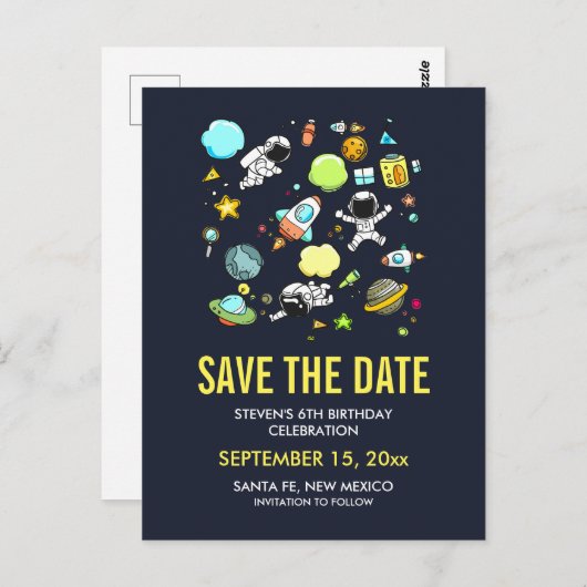 宇宙宇宙飛行士とロケットの日付を保存 ポストカード (正面/裏面)