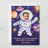 宇宙宇宙飛行士と惑星とUFO写真 サンキューカード (正面)