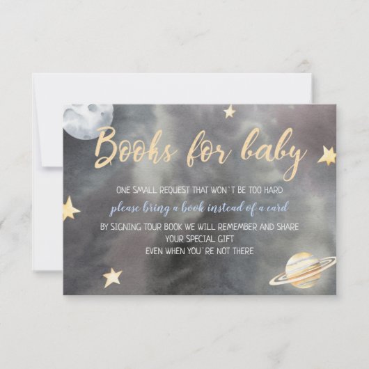 宇宙宇宙飛行士のベビーカード用の赤ちゃんシャワーブック 招待状 (正面)