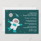 宇宙宇宙飛行士の写真誕生日パーティーの招待 招待状 (正面)