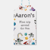 宇宙宇宙飛行士の最初の誕生日パーティーの招待 ギフトタグ (正面)