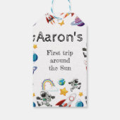 宇宙宇宙飛行士の最初の誕生日パーティーの招待 ギフトタグ (裏面)