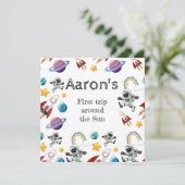 宇宙宇宙飛行士の最初の誕生日パーティーの招待 シーズンカード (スタンド正面)