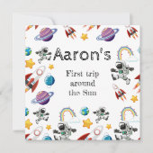 宇宙宇宙飛行士の最初の誕生日パーティーの招待 シーズンカード (正面)