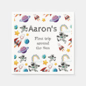 宇宙宇宙飛行士の最初の誕生日パーティーの招待 スタンダードカクテルナプキン (正面)