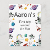 宇宙宇宙飛行士の最初の誕生日パーティーの招待 ポストカード (正面)