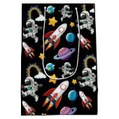 宇宙宇宙飛行士の最初の誕生日パーティーの招待 ミディアムペーパーバッグ (裏面)