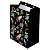 宇宙宇宙飛行士の最初の誕生日パーティーの招待 ミディアムペーパーバッグ (裏面アングル)