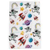 宇宙宇宙飛行士の最初の誕生日パーティーの招待 ミディアムペーパーバッグ (裏面)