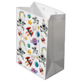 宇宙宇宙飛行士の最初の誕生日パーティーの招待 ミディアムペーパーバッグ (裏面アングル)