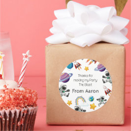 宇宙宇宙飛行士の最初の誕生日パーティーの招待 ラウンドシール