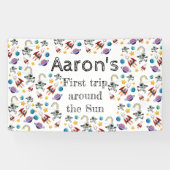 宇宙宇宙飛行士の最初の誕生日パーティーの招待 横断幕 (横)