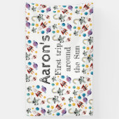 宇宙宇宙飛行士の最初の誕生日パーティーの招待 横断幕 (縦)