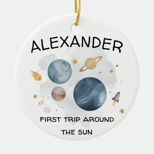 宇宙宇宙飛行士の最初の誕生日パーティー セラミックオーナメント (正面)