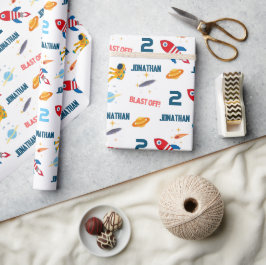 宇宙宇宙飛行士の最初の誕生日パーティー ラッピングペーパー