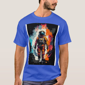宇宙宇宙飛行士の水絵画色の抽象芸術 Tシャツ