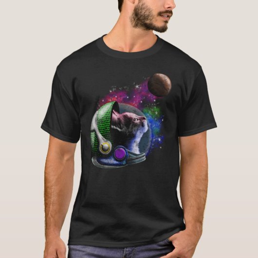 宇宙宇宙飛行士の猫遭難Tシャツ Tシャツ (正面)