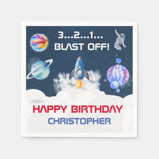 宇宙宇宙飛行士の誕生日パーティー スタンダードカクテルナプキン (正面)