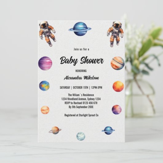 宇宙宇宙飛行士の赤ちゃんシャワー 招待状 (スタンド正面)