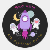 宇宙宇宙飛行士ガールズ誕生日 ラウンドシール (正面)