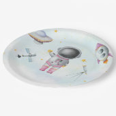 宇宙宇宙飛行士ガールピンクのロケット星赤ちゃんシャワー ペーパープレート (アングル)